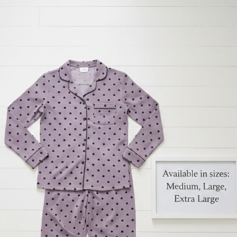 Luxury 95 % Cotton Heart Print Pajama Set - High-End Button Down Sleepwear New
